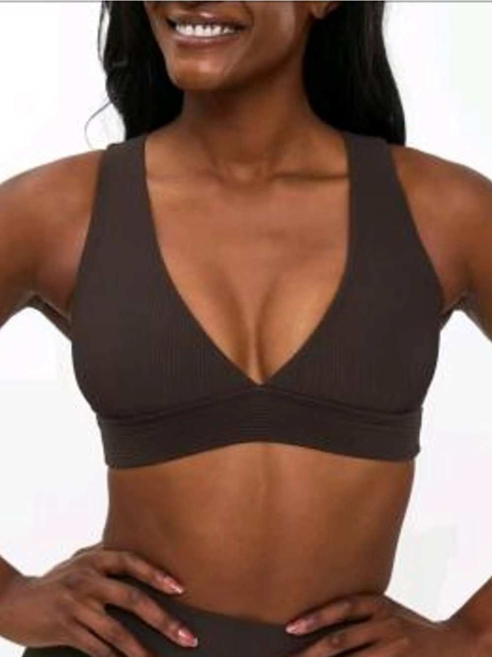 BuffBunny Ribbed V-Neck Cold Brew Padded Bra Size Small